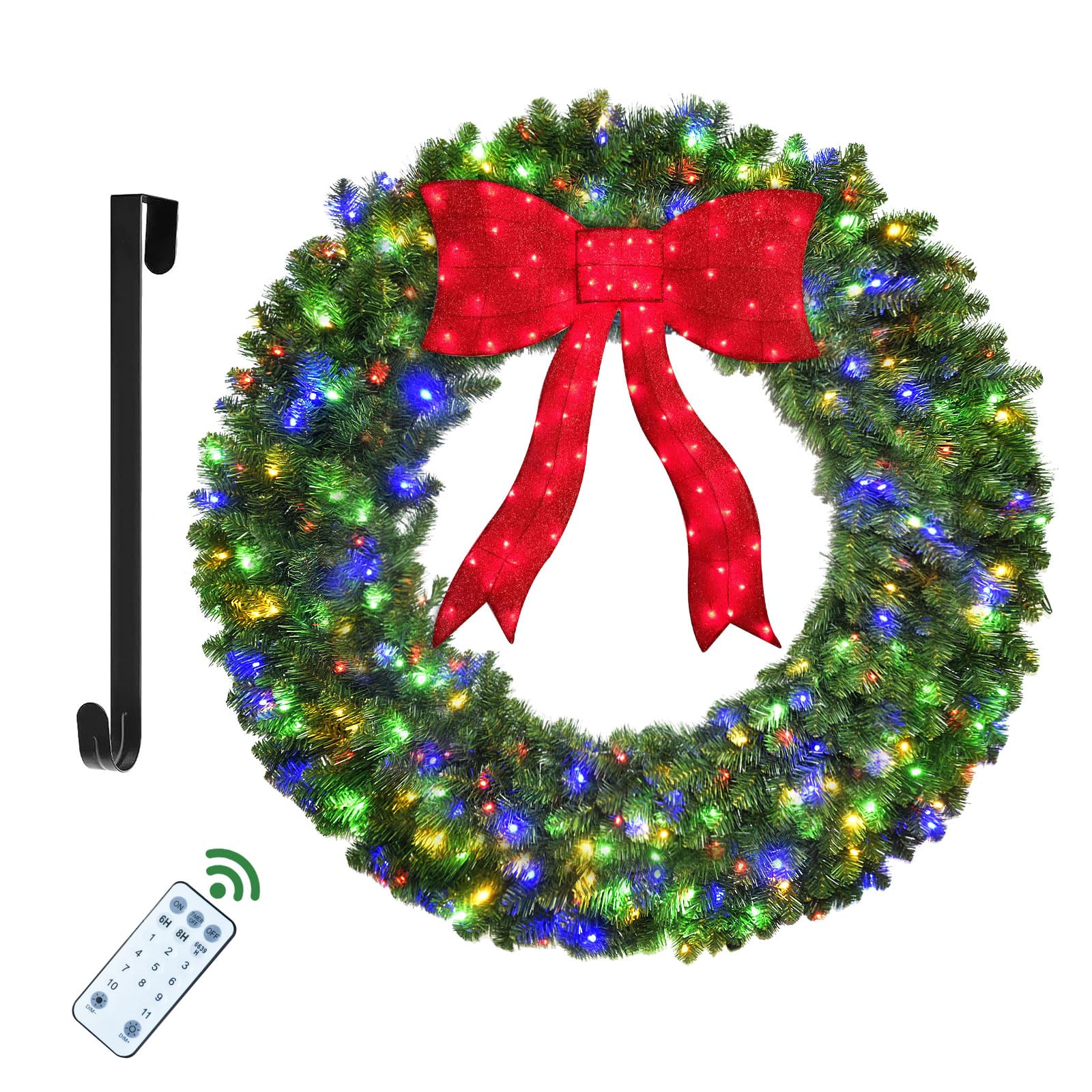 HOYECHI 48in Pre-Lit Christmas Wreath with Bow – 270 Colorful LED